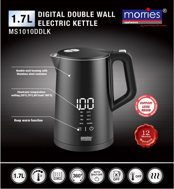 Morries 1.7L Digital Double Wall Kettle MS1010DDLK