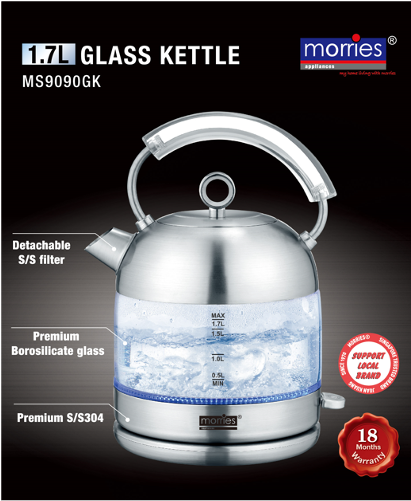 Morries 1.7L Cordless Glass Kettle MS9090GK