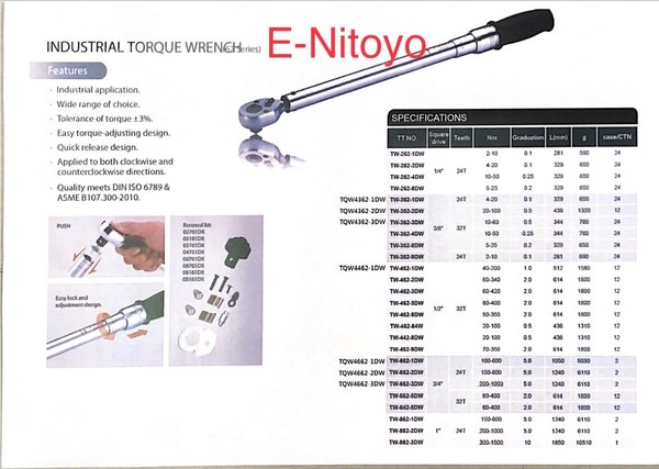 Nitoyo-Torque Wrench 3/8″Dr (20-100N.M)